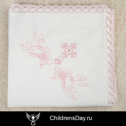 пеленка для крещения с розовым кружевом и вышивкой